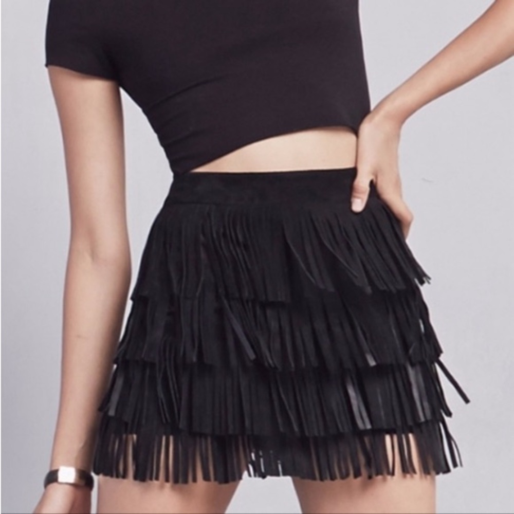 REFORMATION suede fringe miniskirt, size small